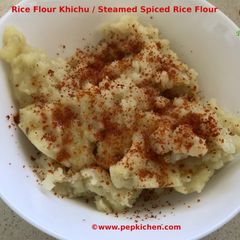 A picture of Rice Flour Khichu / Steamed Spiced Rice Flour.