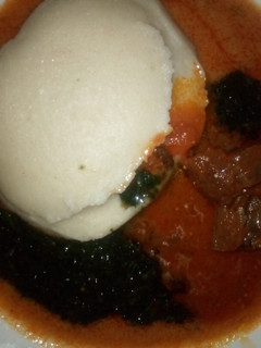 A picture of Semo+gbegiri(beans soup)+ewedu+stew😋.