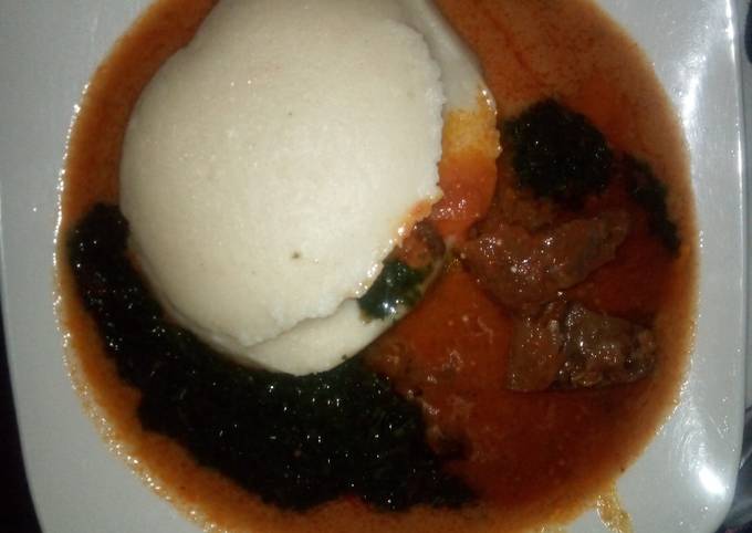 Recipe of Favorite Semo+gbegiri(beans soup)+ewedu+stew😋