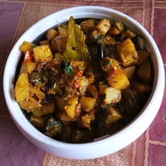 Potato Brinjal Tomato Mix Fry A picture of Potato Brinjal Tomato Mix Fry.