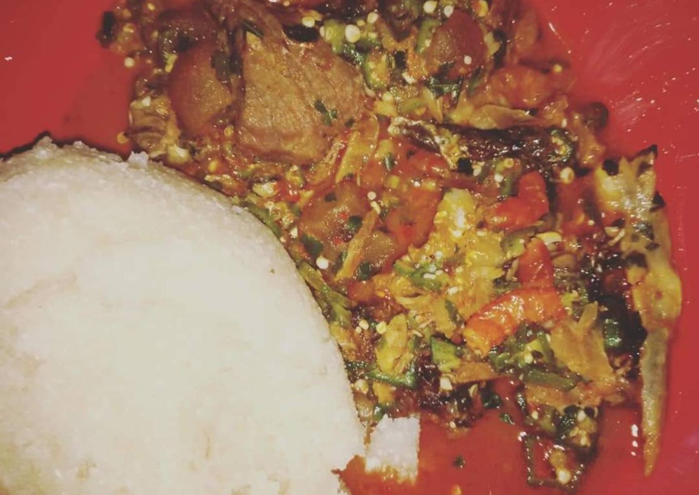 Okro soup with white garri