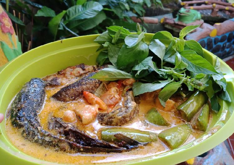 Lele, terong, udang santan pedas