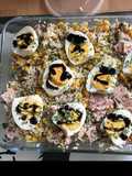 Salade riz jambon petits pois maïs carottes et œufs durs