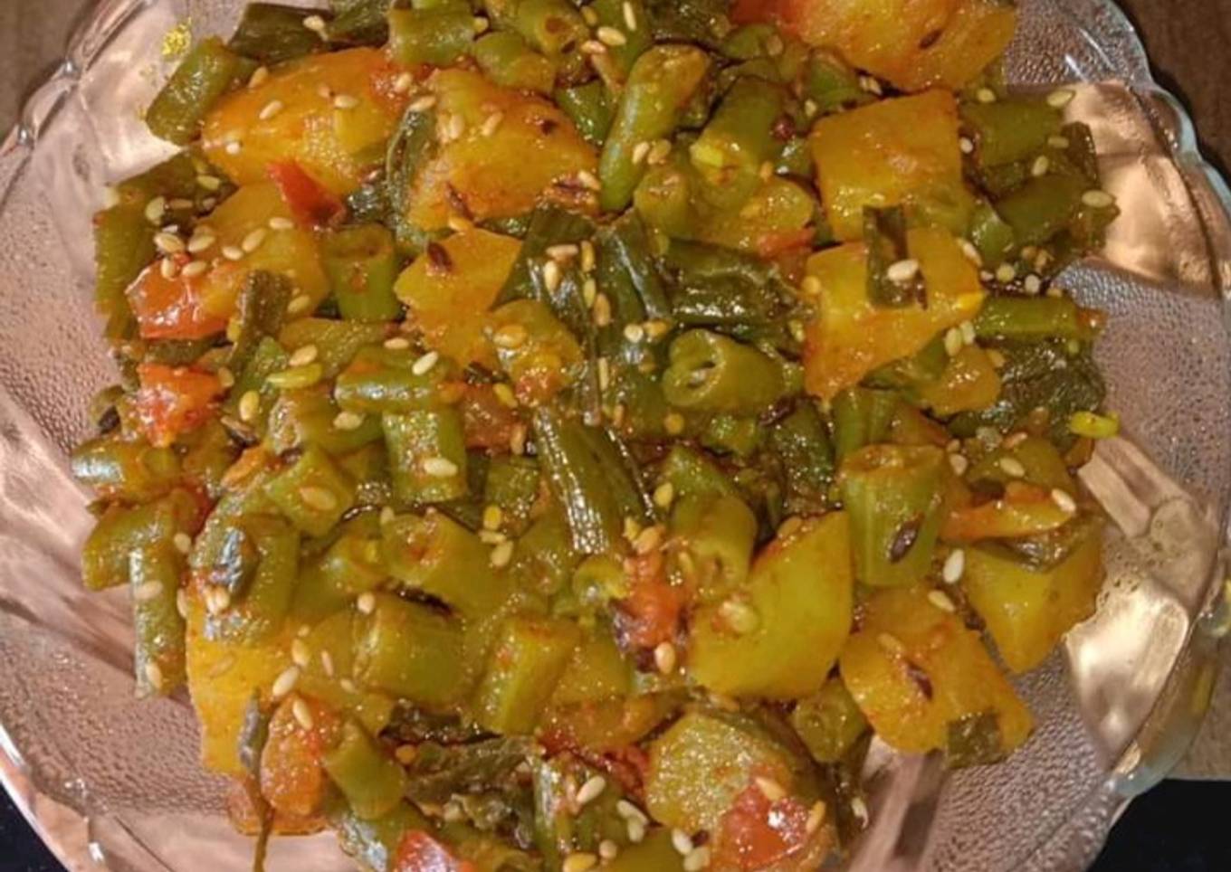 French beans, spring onions,potato sabji