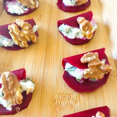 A picture of Pickled beetroot tacos with goat’s cheese.