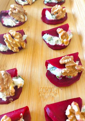 A picture of Pickled beetroot tacos with goat’s cheese.