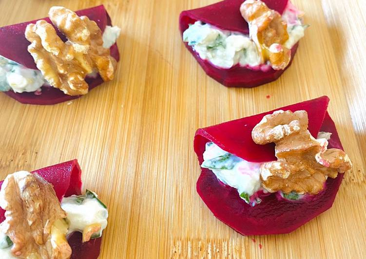 Recipe of Perfect Pickled beetroot tacos with goat’s cheese