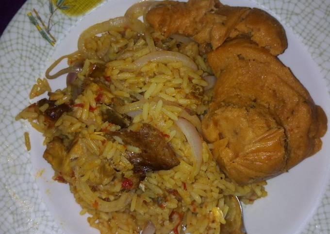 Jollof rice with moimoi