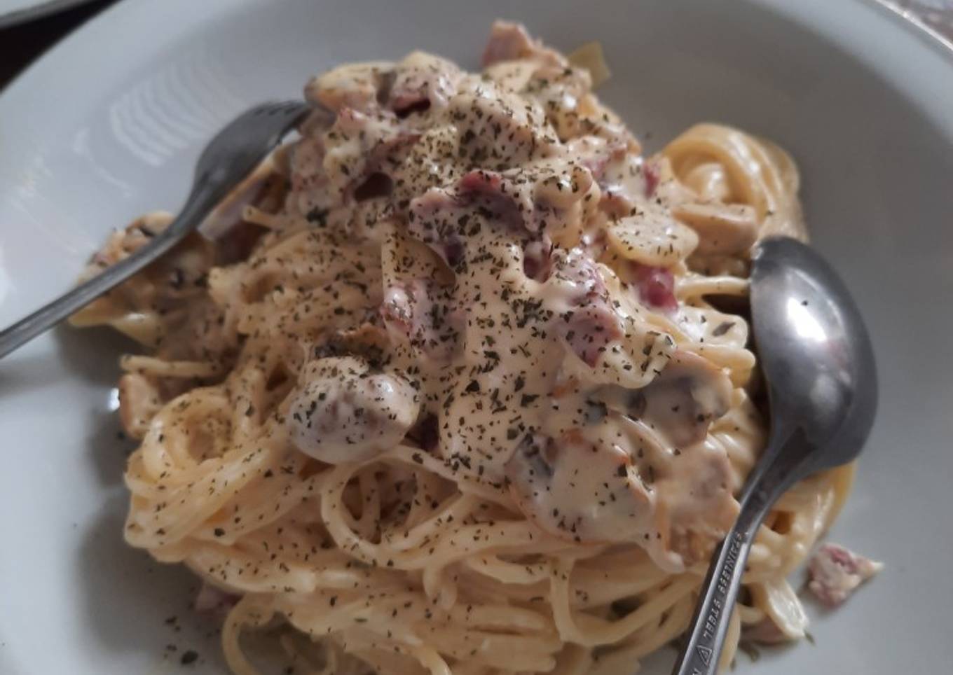 Spaghetti Smoke Beef Creamy Mushroom