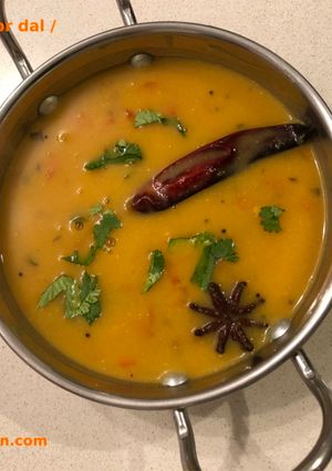 A picture of Kathiyawadi Toor Dal / Pigeon Pea Dal.