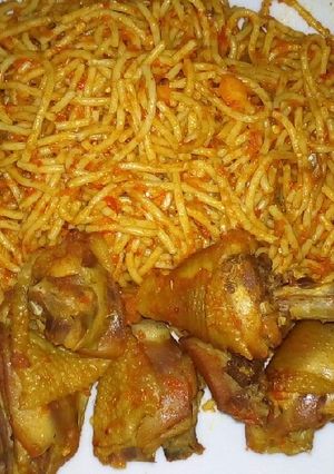 A picture of Jollof spaghetti.