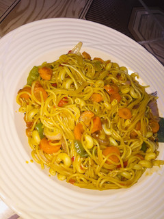 A picture of Spaghetti with macaroni.