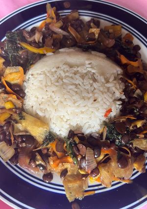 A picture of Rice and locust (formented) beans.