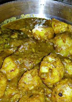 A picture of Dum aloo with roasted masala.