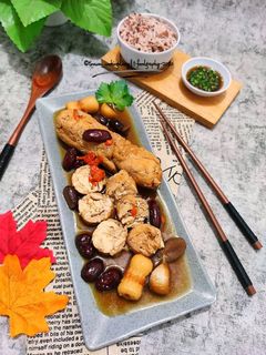 Foto resep Chicken roll Chinese herbal soup rice cooker