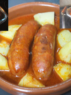 Una foto de Chorizos al cava con patatas al microondas