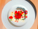 Ricotta and drunk strawberry open toast