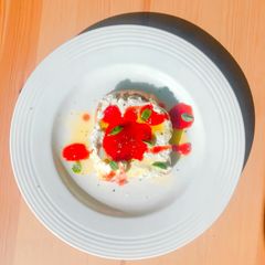 Ricotta and drunk strawberry open toast A picture of Ricotta and drunk strawberry open toast.