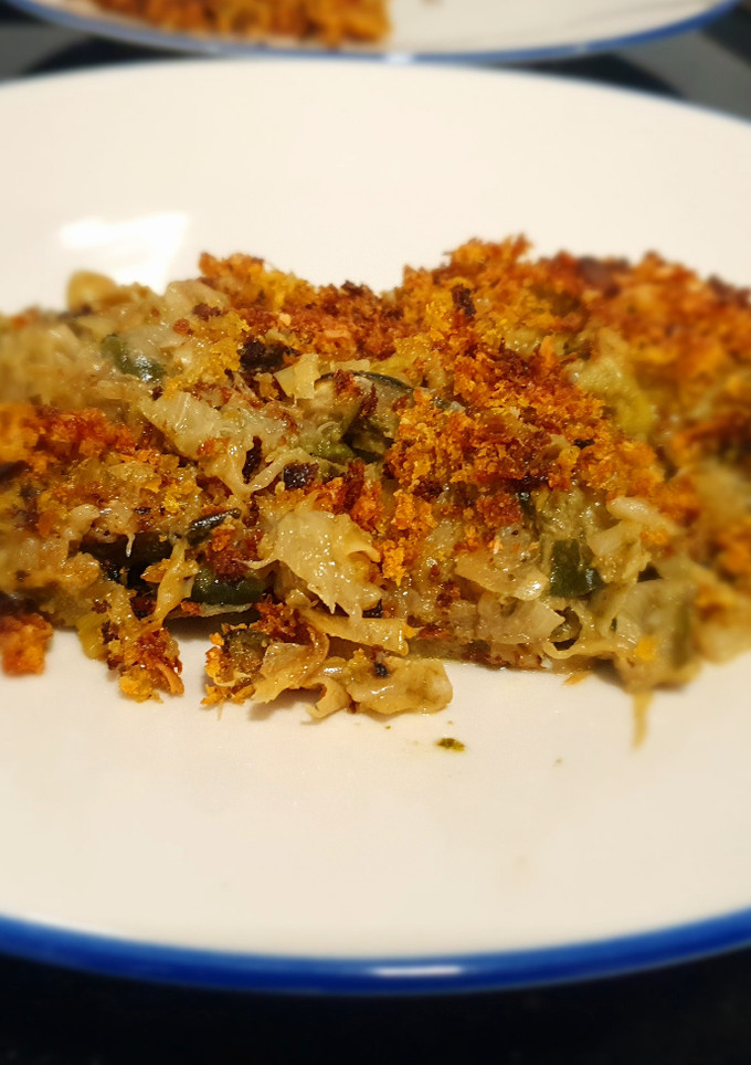 Una foto de Crumble de calabacín y pesto