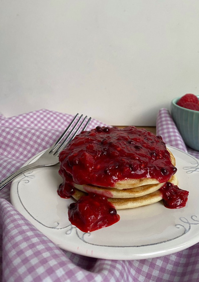 Una foto de Hot cakes de harina de arroz sin gluten y sin azúcar