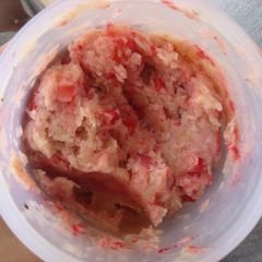 A picture of Guiltiless Frozen Banana and Strawberry Ice cream.