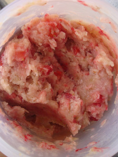 A picture of Guiltiless Frozen Banana and Strawberry Ice cream.
