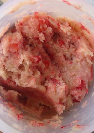 A picture of Guiltiless Frozen Banana and Strawberry Ice cream.