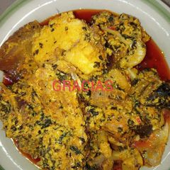 A picture of Egusi with bitter leaf soup.