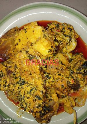 A picture of Egusi with bitter leaf soup.