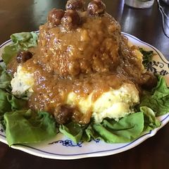 A picture of California Farm Stuffed Lamb or Pork Meatball Dinner.