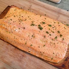 A picture of Lemon Pepper Plank Grilled Salmon.