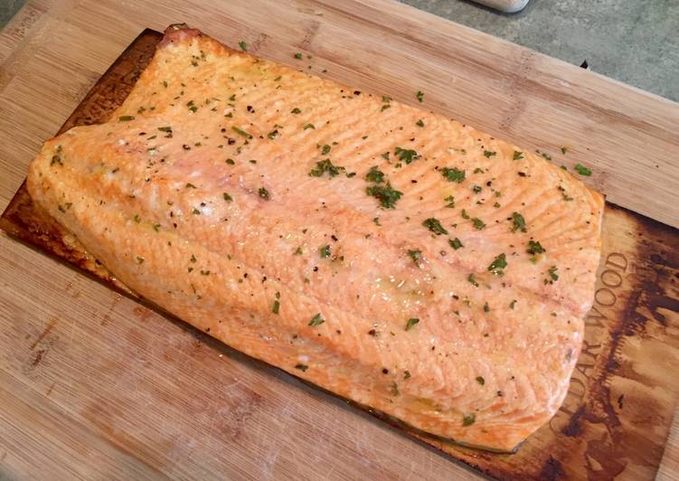 Steps to Make Speedy Lemon Pepper Plank Grilled Salmon