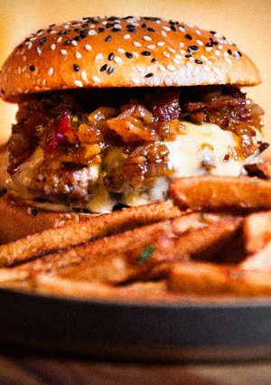 A picture of Bacon jam burger.