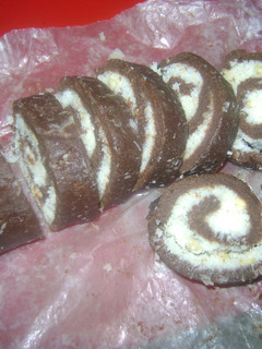 A picture of Chocolate coconut swiss roll.