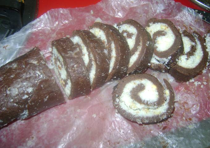 Chocolate coconut swiss roll