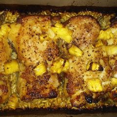 A picture of Pineapple chicken & bbq rice.