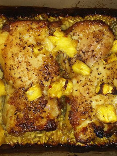 A picture of Pineapple chicken & bbq rice.