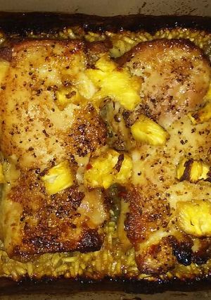 A picture of Pineapple chicken & bbq rice.