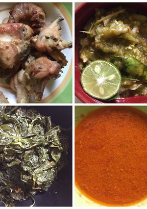 Foto resep Ayam kampung pop+daun singkong.kuah kuning santan & sambal ijo