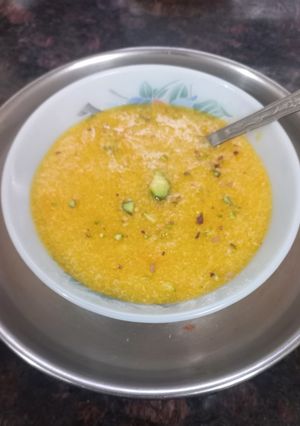 A picture of Semolina Mango Kheer.