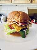 Bacon, egg, and cheese breakfast burger