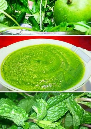कच्चे आम और धनिया पुदीने की चटनी (Kache aam aur dhaniya pudine ki chatani recipe in hindi) रेसिपी मुख्य फोटो