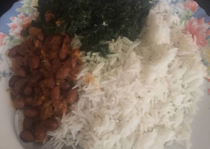 Rice, beans and creamed spinach