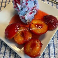 A picture of Stewed Plums with Ice Cream:.