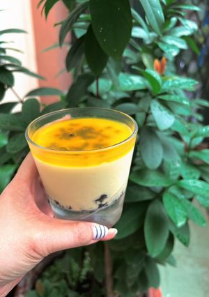 Hình của món Cheesecake chanh dây không khuôn không lò.
