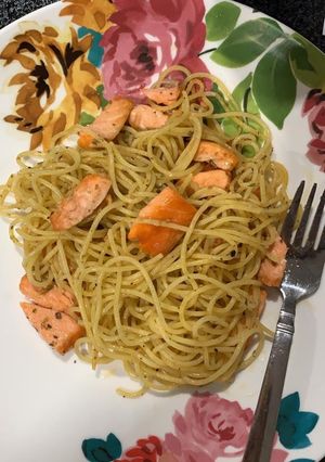 Foto resep Spaghetti aglio olio with Salmon