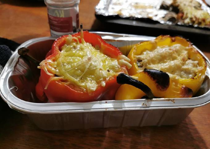 Vegan stuffed peppers and mushrooms