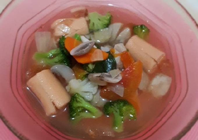 Resep Soup Jamur Kancing Sosis Bakso Dan Sayur Oleh Dwika Pratiwi