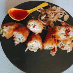 Dahi ke sholey fried hung curd roll A picture of Dahi ke sholey fried hung curd roll.