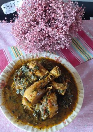 A picture of Chicken spinach with fenugreek leaves.